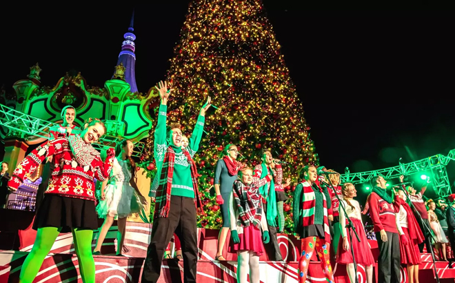 People Singing on WinterFest at California's Great America