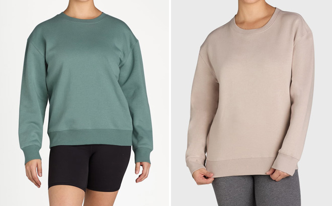 People Wearing Athletic Works Womens Fleece Crewneck Sweatshirts in Two Colors