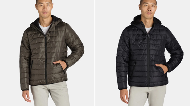 Persons wearing Big Chill Mens Midweight Quilted Puffer Jacket with Hood