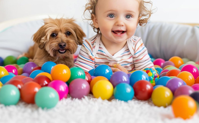 Playz Soft Plastic Mini Ball Pit Balls with Kid and Dog