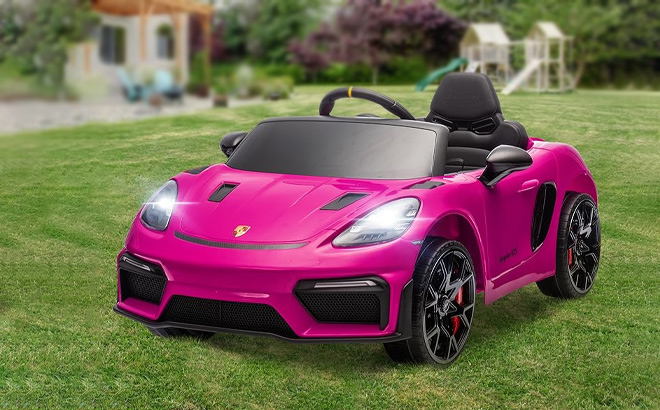 Porsche 718 12V Powered Ride on Toy in Pink Color on the Grass