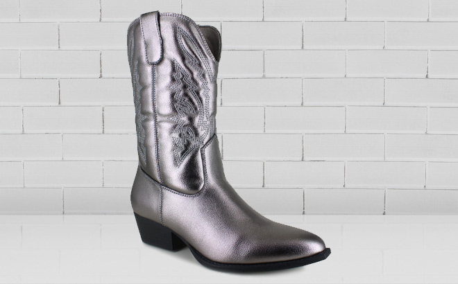 Portland Boot Company Olympia Western Boot in Gunmetal Metallic Color on the Table