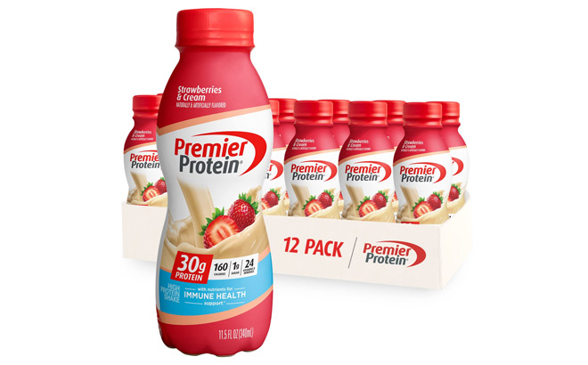 Premier Protein Shake 12 Pack in Strawberries and Cream Flavor