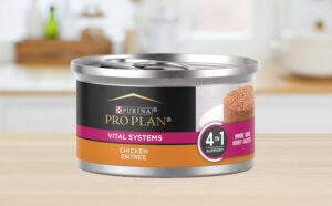 Purina Pro Plan Wet Cat Food Can on a Table