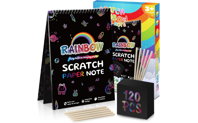 Rainbow Scratch Paper 130 Sheets and Wooden Sticks