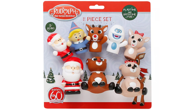 Rudolph Reindeer Finger Puppets Baby Bath Squirt Toy Set 8 pc