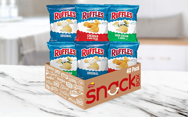 Ruffles Potato Chips 40 Count Variety Pack on a Table