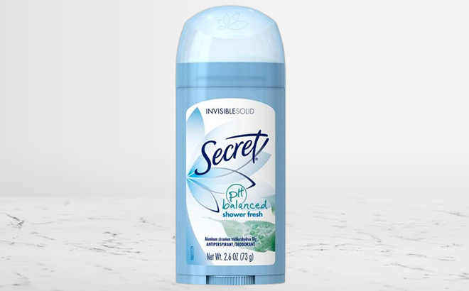 Secret Shower Fresh Deodorant on a Marble Countertop