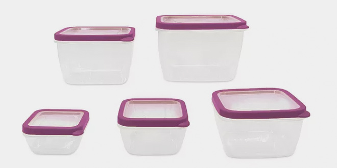 Sedona Kitchen 5 Piece Square Plastic Food Storage Container Set