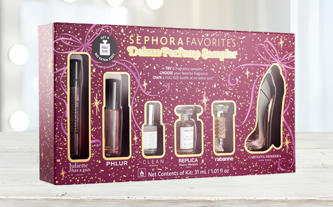 Sephora Favorites Deluxe Mini Perfume Sampler Set on a Table