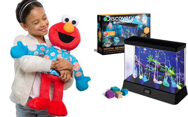 Sesame Street Elmo Holiday Large Plush Toy and Discovery Mindblown Crystal Aquarium Tank DIY Underwater Garden