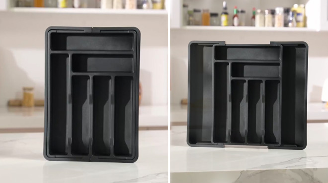 Silverware Organizer Normal and Expanded Side by Side