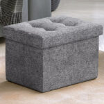 Small Foldable Tufted Linen Storage Ottoman