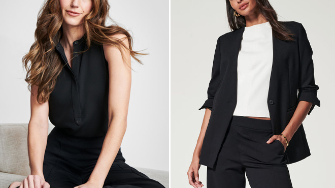 Spanx Carefree Crepe Popover Blouse and Spanx The Perfect Oversized Blazer