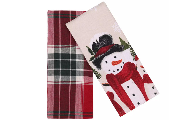 St Nicholas Square 2 Pack Yuletide Snowman Yarn Dye Towel Set