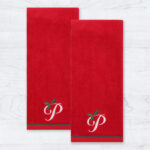 St Nicholas Square Monogram Hand Towel Set on the White Table