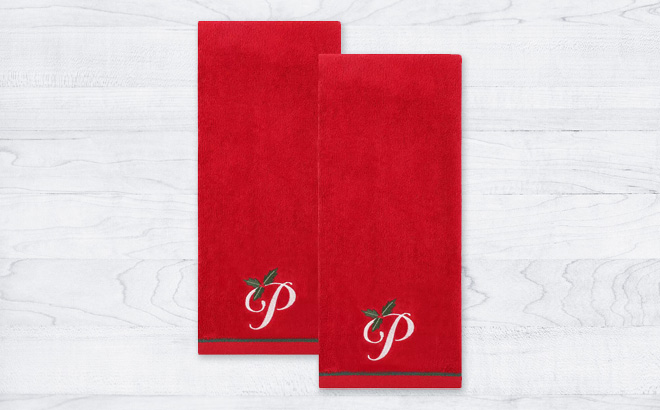 St Nicholas Square Monogram Hand Towel Set on the White Table