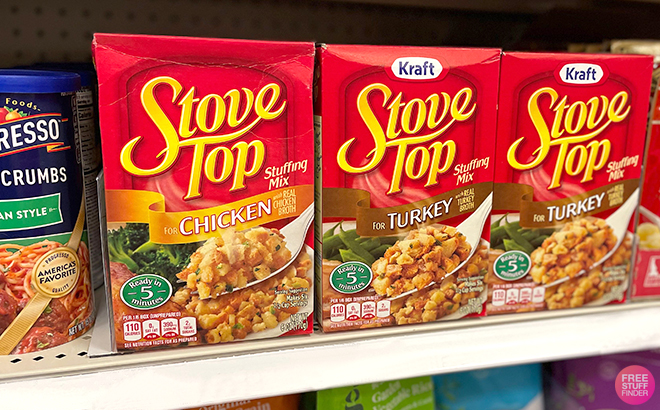 Stove Top Stuffing Mix Boxes on a Shelf