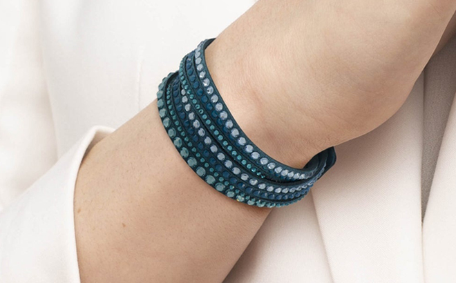 Swarovski Slake Teal 2 in 1 Wrap Bracelet on a Wrist