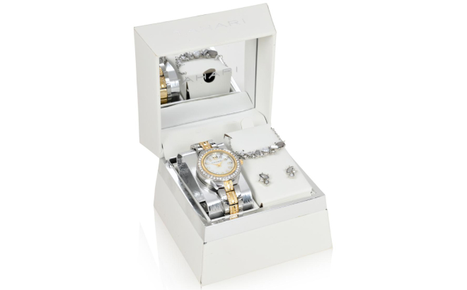 Tahari Womens Crystal Watch and Jewelry Set