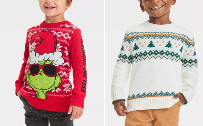 The Grinch Toddler Boys Christmas Feeling Grinchy and Cat Jack Toddler Boys Fairisle Sweaters