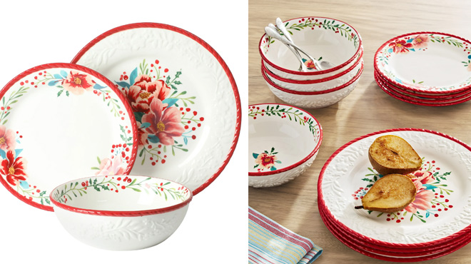 The Pioneer Woman Merry Meadow Red 12 Piece Stoneware Dinnerware Set