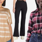 Time and Tru Womens Crew Neck Tunic Tee Athletic Works Womens Flare Pants and Time and Tru Womens Button Down Flannel Shirt