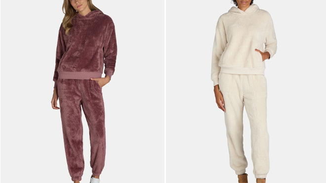 Time and Tru Womens Teddy Fleece Hoodie and Joggers Set