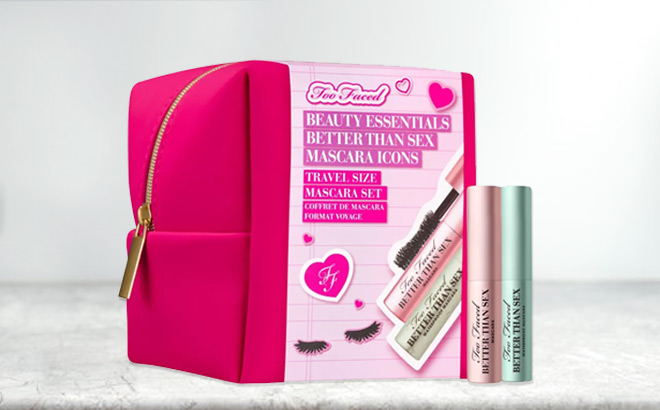 Too Faced Better Than Sex Mascara Gift Set on a Table