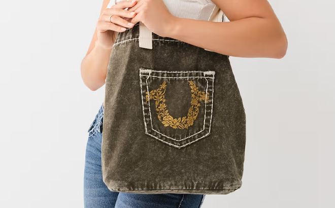 True Religion Embroidered Floral Tote Bag