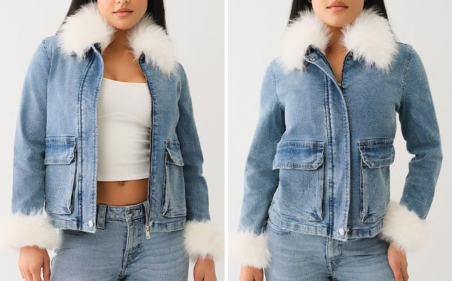 True Religion Faux Fur Trim Denim Jacket