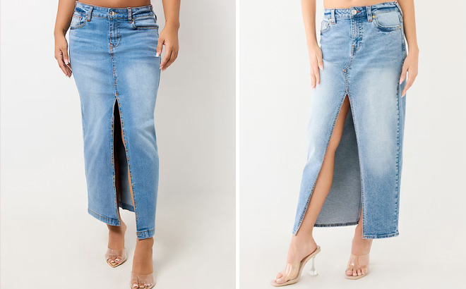 True Religion ONLINE EXCLUSIVE SLIT DENIM MAXI SKIRT