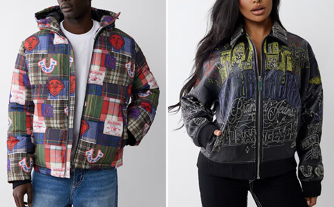 True Religion Plaid Patchwork Puffer Jacket