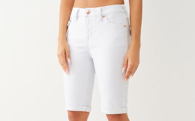 True Religion Riley Mid Rise Bermuda Womens Shorts