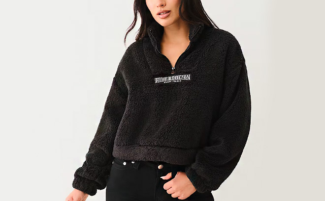 True Religion Womens Sherpa Logo Pullover