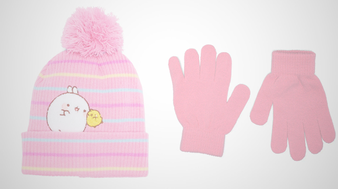 USPA Accessories Kids Faux Fur Pompom Beanie Gloves Set