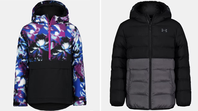 Under Armour Little Girls Rowyn Semi Zip Popover Jacket and Under Armour Boys Pronto Colorblock Puffer Jacket