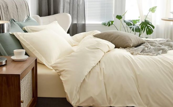 VClife Modern Cream Ivory Duvet Cover Twin 3 Piece Set