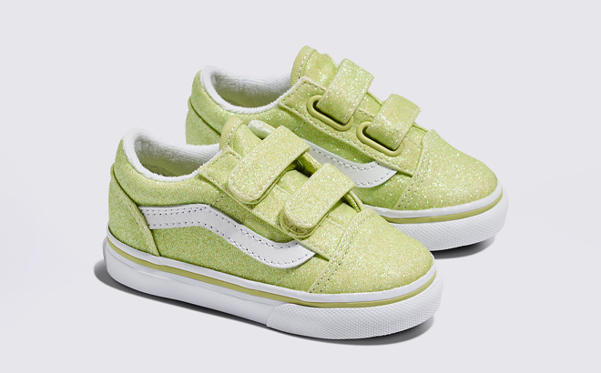 Vans Toddler Old Skool V Glitter Shoes in Lime Green Color