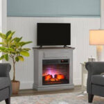 Wheaton 31 Inch W Freestanding Wooden Infrared Electric Fireplace in Gray