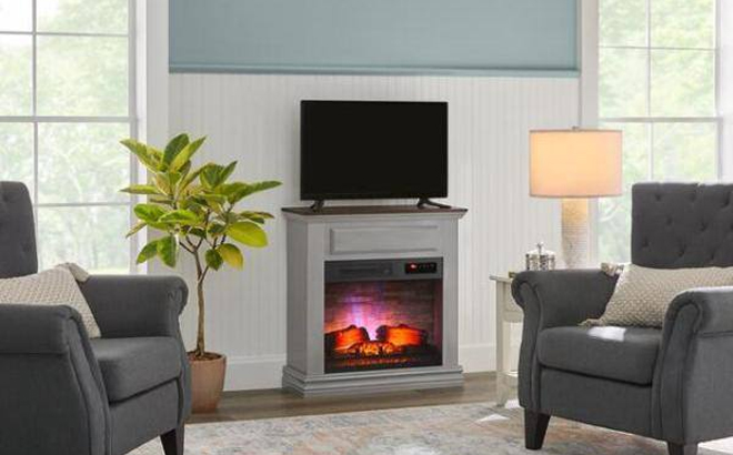 Wheaton 31 Inch W Freestanding Wooden Infrared Electric Fireplace in Gray