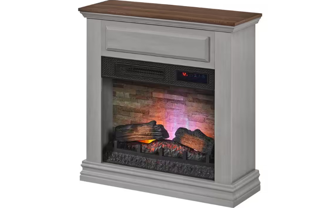 Wheaton 31 Inch Wooden Infrared Electric Fireplace in Gray