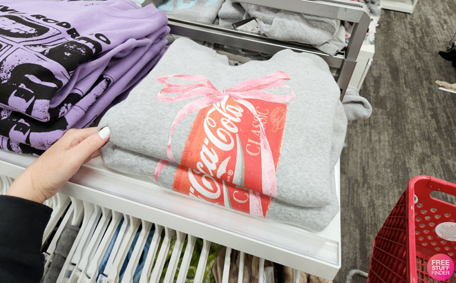 Womens Coca Cola Bow Graphic Sweatshirt Gray color