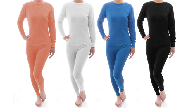 Womens Premium Waffle Knit Thermal Sets 4 Piece