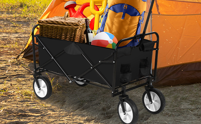 YSSOA Collapsible Rolling Utility Cart with Swivel Wheels and Adjustable Handle