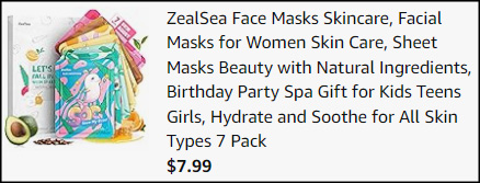 ZealSea Sheet Mask Skin Care 7 Pack Checkout