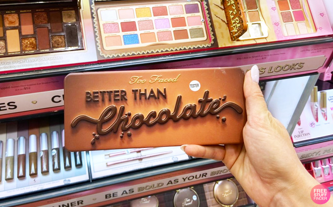 a Person Holding Too Faced Better Than Chocolate Eye Shadow Palette