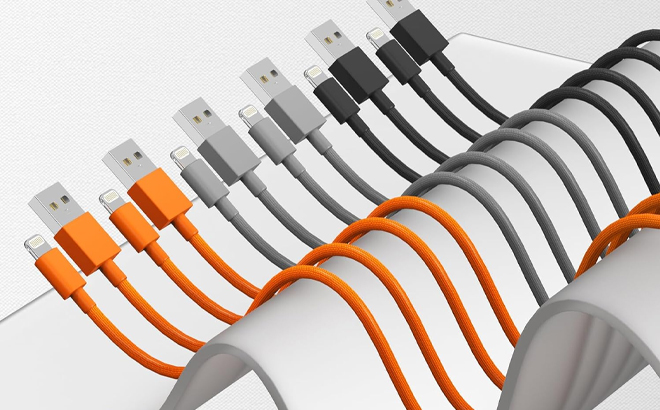 iPhone Charger Lightning Cable 6 Pack in Gray Orange and Black