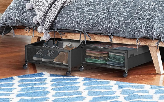 2 Pack Under Bed Storage with Wheels on the Floor