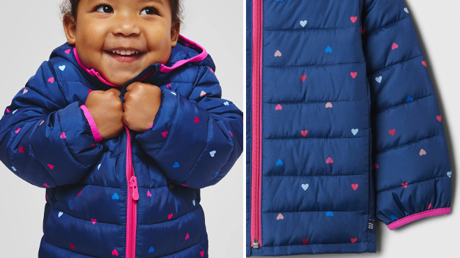 A Little Girl Wearing GAP Factory ColdControl Puffer Jacket